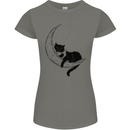 A Cat Reading a Book on the Moon Womens Petite Cut T-Shirt Charcoal