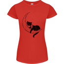 A Cat Reading a Book on the Moon Womens Petite Cut T-Shirt Red