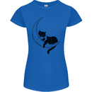 A Cat Reading a Book on the Moon Womens Petite Cut T-Shirt Royal Blue