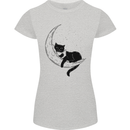 A Cat Reading a Book on the Moon Womens Petite Cut T-Shirt Sports Grey