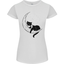 A Cat Reading a Book on the Moon Womens Petite Cut T-Shirt White