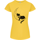 A Cat Reading a Book on the Moon Womens Petite Cut T-Shirt Yellow