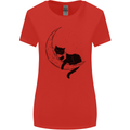 A Cat Reading a Book on the Moon Womens Wider Cut T-Shirt Red
