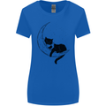 A Cat Reading a Book on the Moon Womens Wider Cut T-Shirt Royal Blue