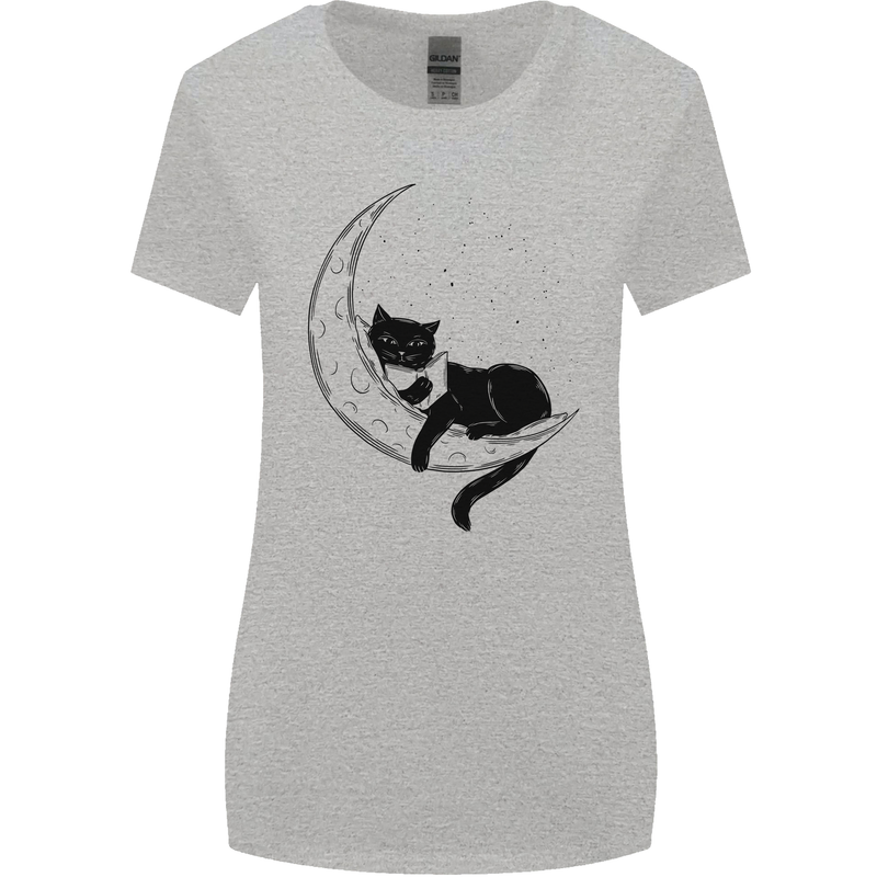 A Cat Reading a Book on the Moon Womens Wider Cut T-Shirt Sports Grey