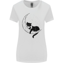 A Cat Reading a Book on the Moon Womens Wider Cut T-Shirt White