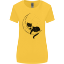 A Cat Reading a Book on the Moon Womens Wider Cut T-Shirt Yellow