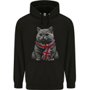 A Cat With a Union Jack Scarf Great Britain Childrens Kids Hoodie Black