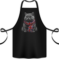 A Cat With a Union Jack Scarf Great Britain Cotton Apron 100% Organic Black