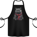 A Cat With a Union Jack Scarf Great Britain Cotton Apron 100% Organic Black