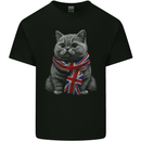 A Cat With a Union Jack Scarf Great Britain Kids T-Shirt Childrens Black