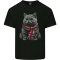 A Cat With a Union Jack Scarf Great Britain Mens Cotton T-Shirt Tee Top Black