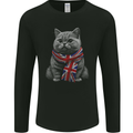A Cat With a Union Jack Scarf Great Britain Mens Long Sleeve T-Shirt Black