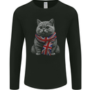 A Cat With a Union Jack Scarf Great Britain Mens Long Sleeve T-Shirt Black