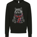A Cat With a Union Jack Scarf Great Britain Mens Sweatshirt Jumper Black
