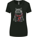 A Cat With a Union Jack Scarf Great Britain Womens Wider Cut T-Shirt Black
