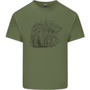 A Cat & Mushroom Foraging Ecology Nature Mens Cotton T-Shirt Tee Top Military Green
