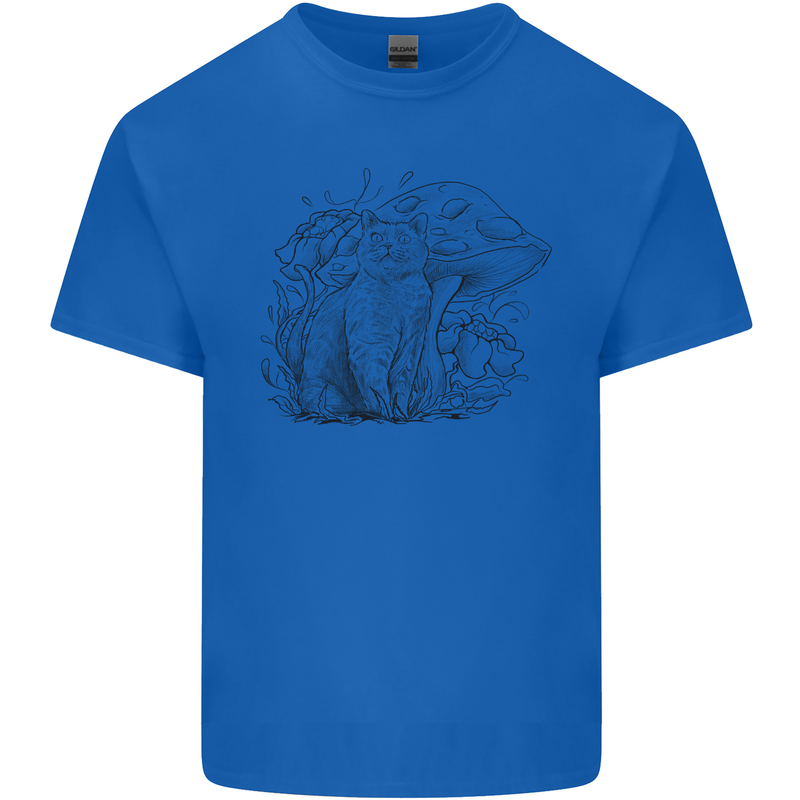 A Cat & Mushroom Foraging Ecology Nature Mens Cotton T-Shirt Tee Top Royal Blue