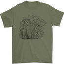 A Cat & Mushroom Foraging Ecology Nature Mens T-Shirt 100% Cotton Military Green