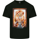 A Cat and Lion Mirror Reflection Mens Cotton T-Shirt Tee Top Black