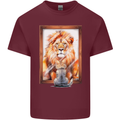 A Cat and Lion Mirror Reflection Mens Cotton T-Shirt Tee Top Maroon