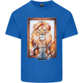 A Cat and Lion Mirror Reflection Mens Cotton T-Shirt Tee Top Royal Blue