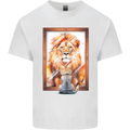 A Cat and Lion Mirror Reflection Mens Cotton T-Shirt Tee Top White