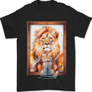 A Cat and Lion Mirror Reflection Mens T-Shirt 100% Cotton Black