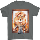 A Cat and Lion Mirror Reflection Mens T-Shirt 100% Cotton Charcoal