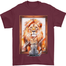 A Cat and Lion Mirror Reflection Mens T-Shirt 100% Cotton Maroon