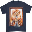 A Cat and Lion Mirror Reflection Mens T-Shirt 100% Cotton Navy Blue