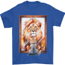 A Cat and Lion Mirror Reflection Mens T-Shirt 100% Cotton Royal Blue