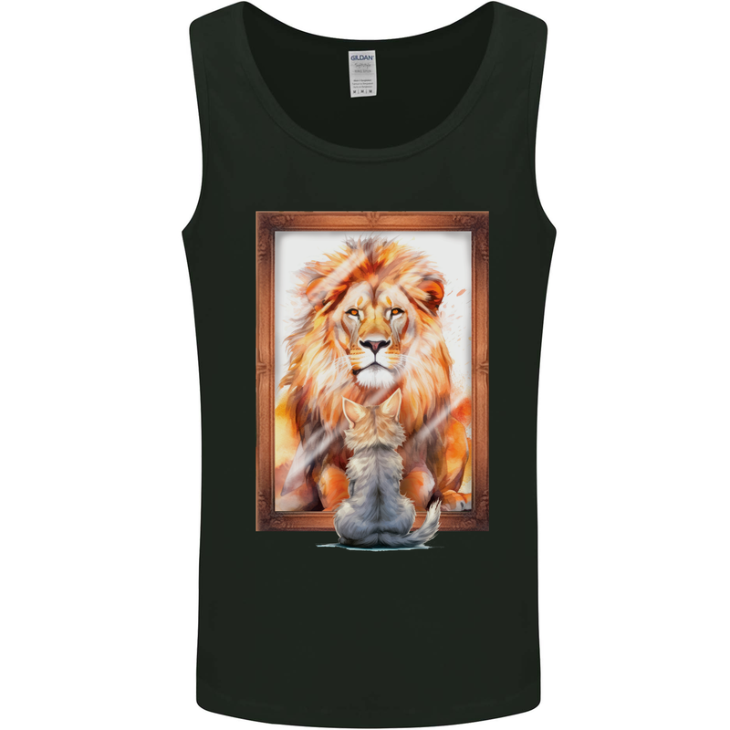 A Cat and Lion Mirror Reflection Mens Vest Tank Top Black