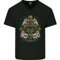 A Celtic Cross Mens V-Neck Cotton T-Shirt Black
