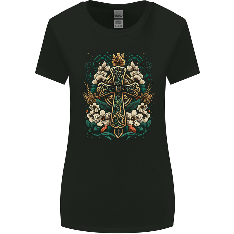 A Celtic Cross Womens Wider Cut T-Shirt Black