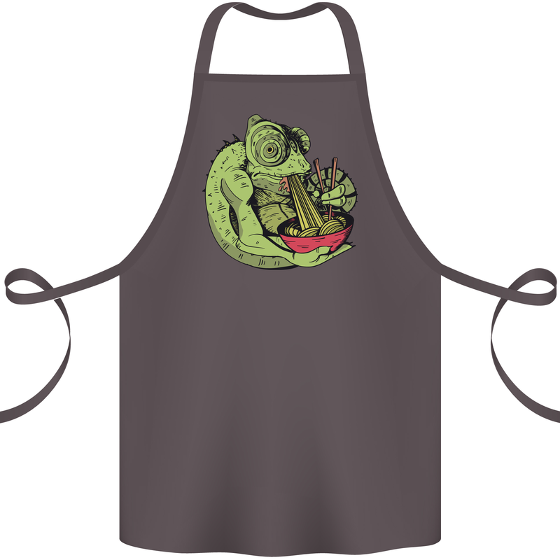 A Chameleon Eating Ramen Cotton Apron 100% Organic Dark Grey