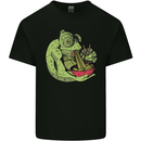 A Chameleon Eating Ramen Mens Cotton T-Shirt Tee Top Black
