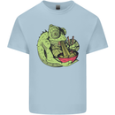 A Chameleon Eating Ramen Mens Cotton T-Shirt Tee Top Light Blue