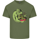 A Chameleon Eating Ramen Mens Cotton T-Shirt Tee Top Military Green