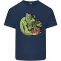 A Chameleon Eating Ramen Mens Cotton T-Shirt Tee Top Navy Blue