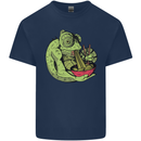 A Chameleon Eating Ramen Mens Cotton T-Shirt Tee Top Navy Blue