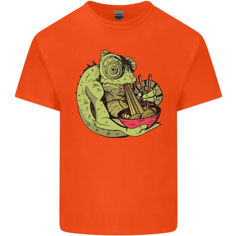 A Chameleon Eating Ramen Mens Cotton T-Shirt Tee Top Orange
