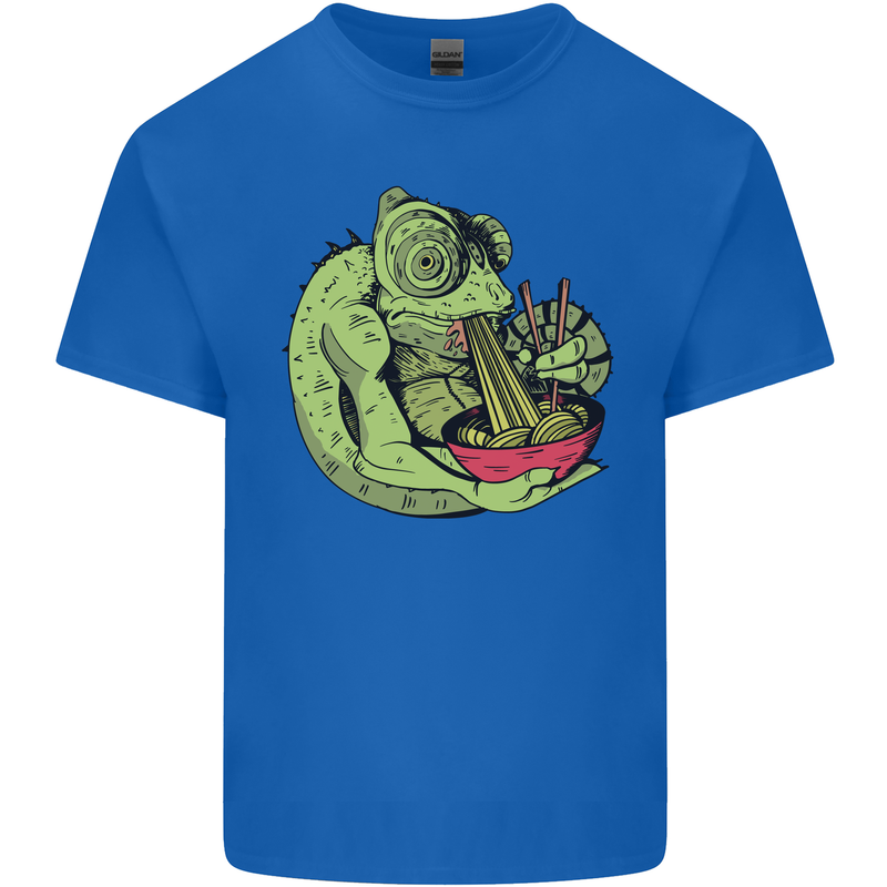 A Chameleon Eating Ramen Mens Cotton T-Shirt Tee Top Royal Blue