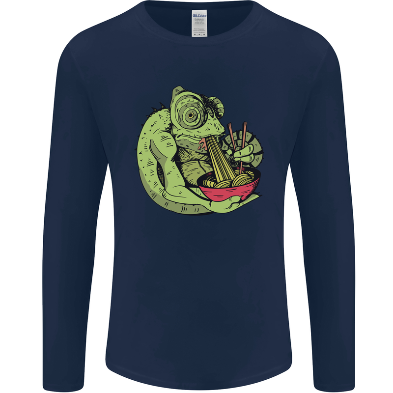 A Chameleon Eating Ramen Mens Long Sleeve T-Shirt Navy Blue
