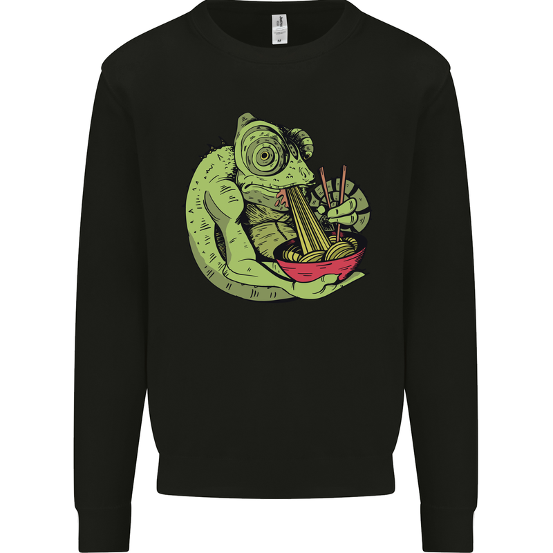 A Chameleon Eating Ramen Mens Sweatshirt Jumper Black