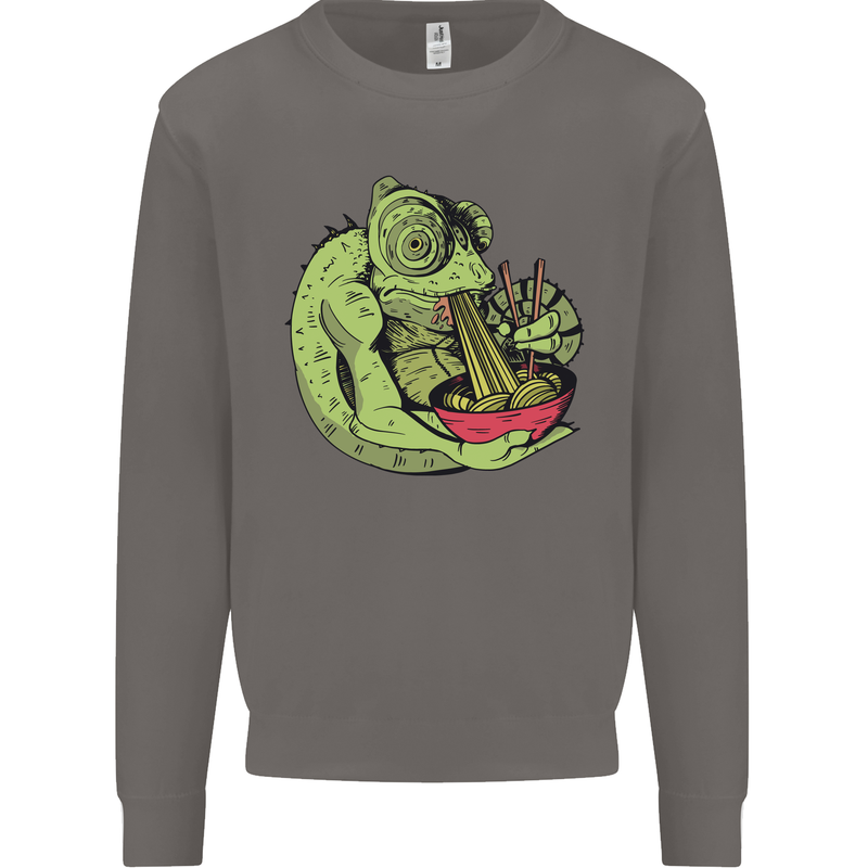 A Chameleon Eating Ramen Mens Sweatshirt Jumper Charcoal