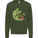 A Chameleon Eating Ramen Mens Sweatshirt Jumper Forest Green