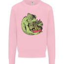 A Chameleon Eating Ramen Mens Sweatshirt Jumper Light Pink