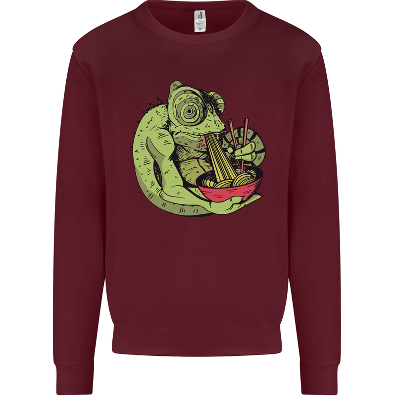 A Chameleon Eating Ramen Mens Sweatshirt Jumper Maroon