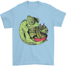 A Chameleon Eating Ramen Mens T-Shirt 100% Cotton Light Blue